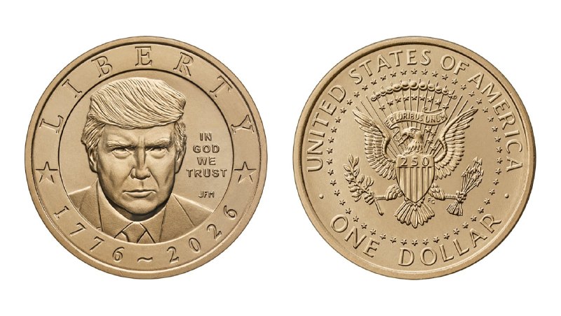 Золотая монета с изображением президента США Дональда Трампа к 250-летию независимости