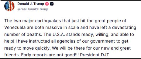 Трамп заявил о готовности помочь Венесуэле после двух мощных землетрясений